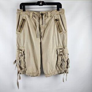 Helix Cargo Shorts Mens 30 Tan Cinch Leg Zippers Pockets 13" Inseam